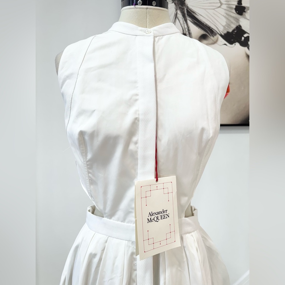 Alexander McQueen Cutout Poplin Midi Dress White XL - Picture 7 of 16